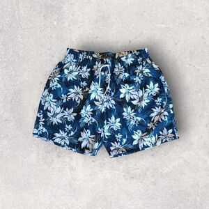 Boys‎ Swim Trunks Hawiian  Blue Floral w/ Mesh Lining Size M Slate & Stone